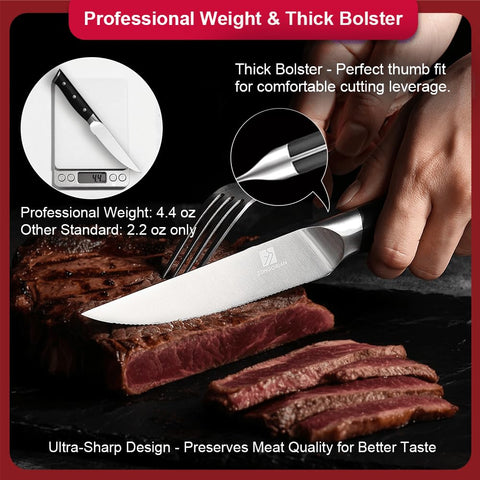 Zongchuan serrated steak knives 4.5-inch 6-pack for table-ready slices.