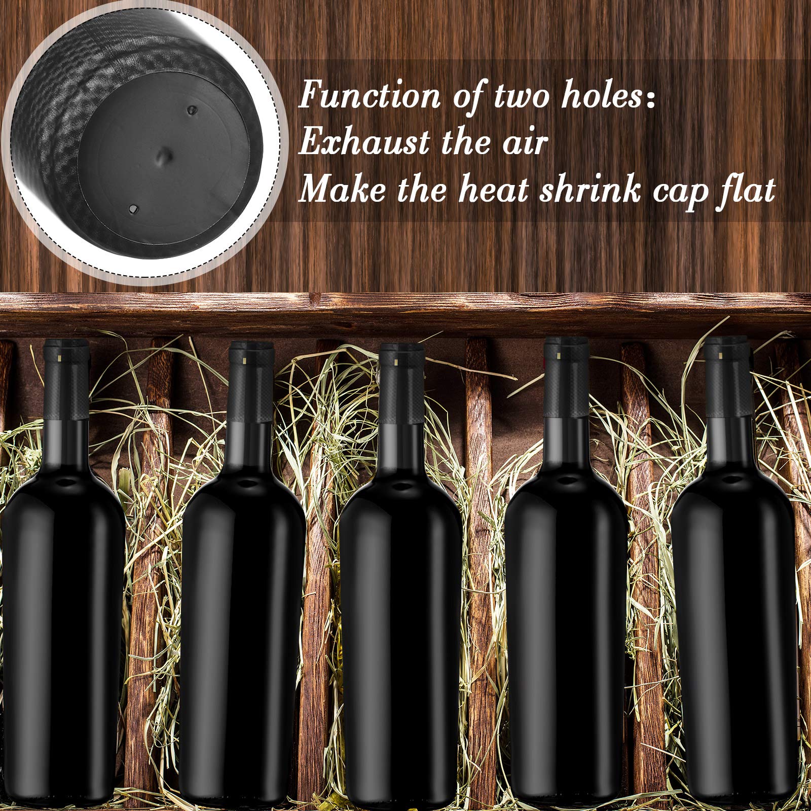Zonon 200-pack PVC capsules for wine and hot sauce bottles.
