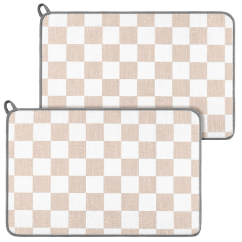 Zonon dish drying mat in checkered beige 16x24 absorbing water quickly