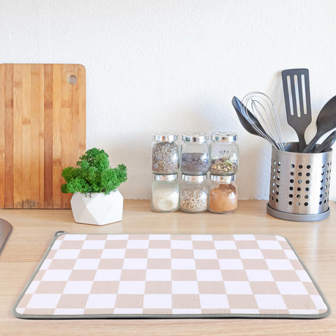 Zonon dish drying mat placed under a dish rack for dry counter space