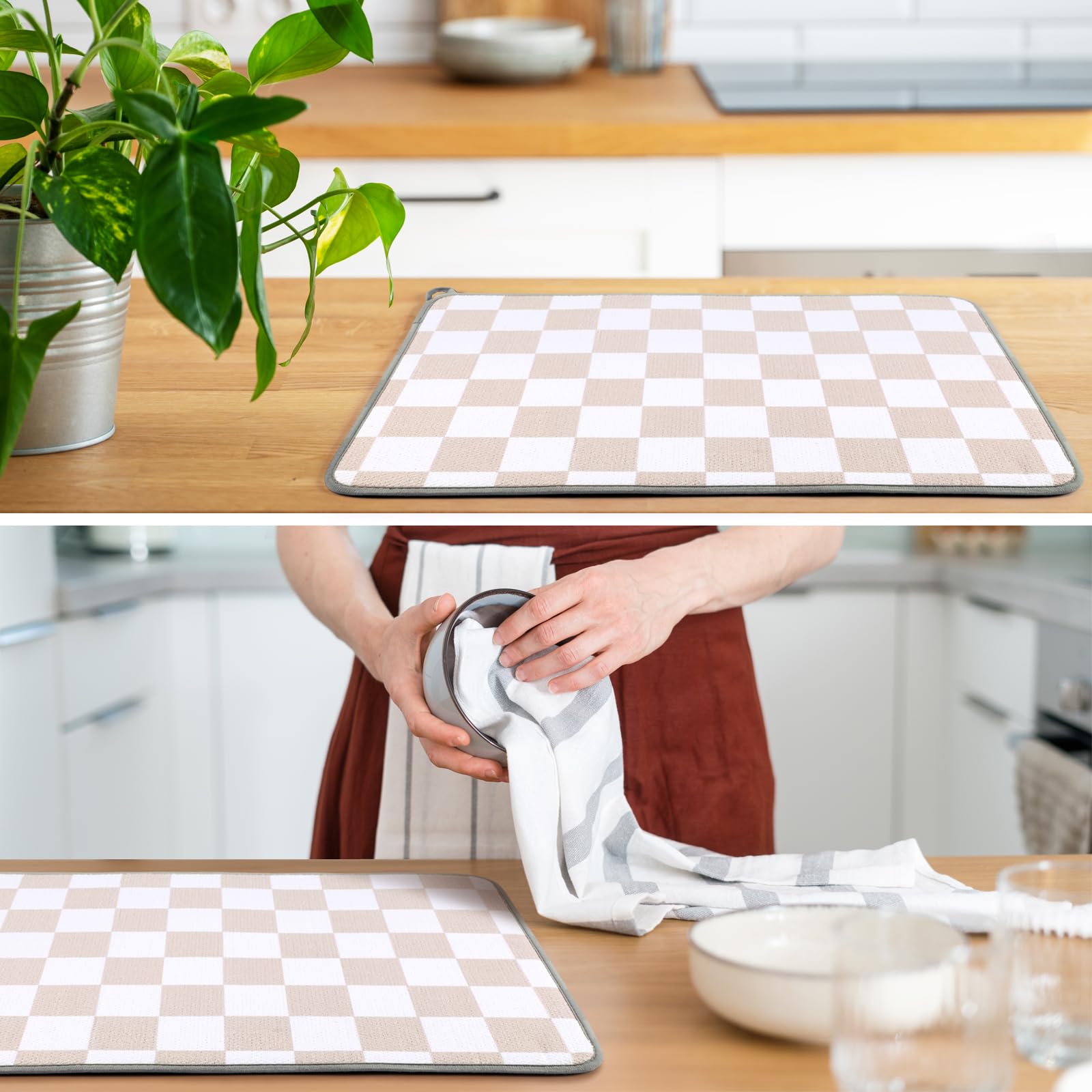Zonon beige checkered kitchen decor mat complements counters