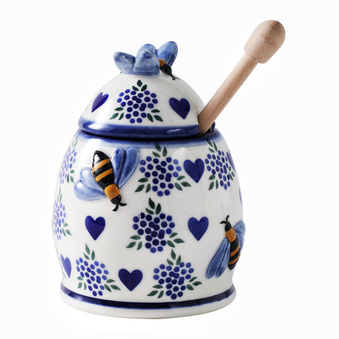 ZOOBEE ceramic honey pot with dipper and lid for mess-free serving.