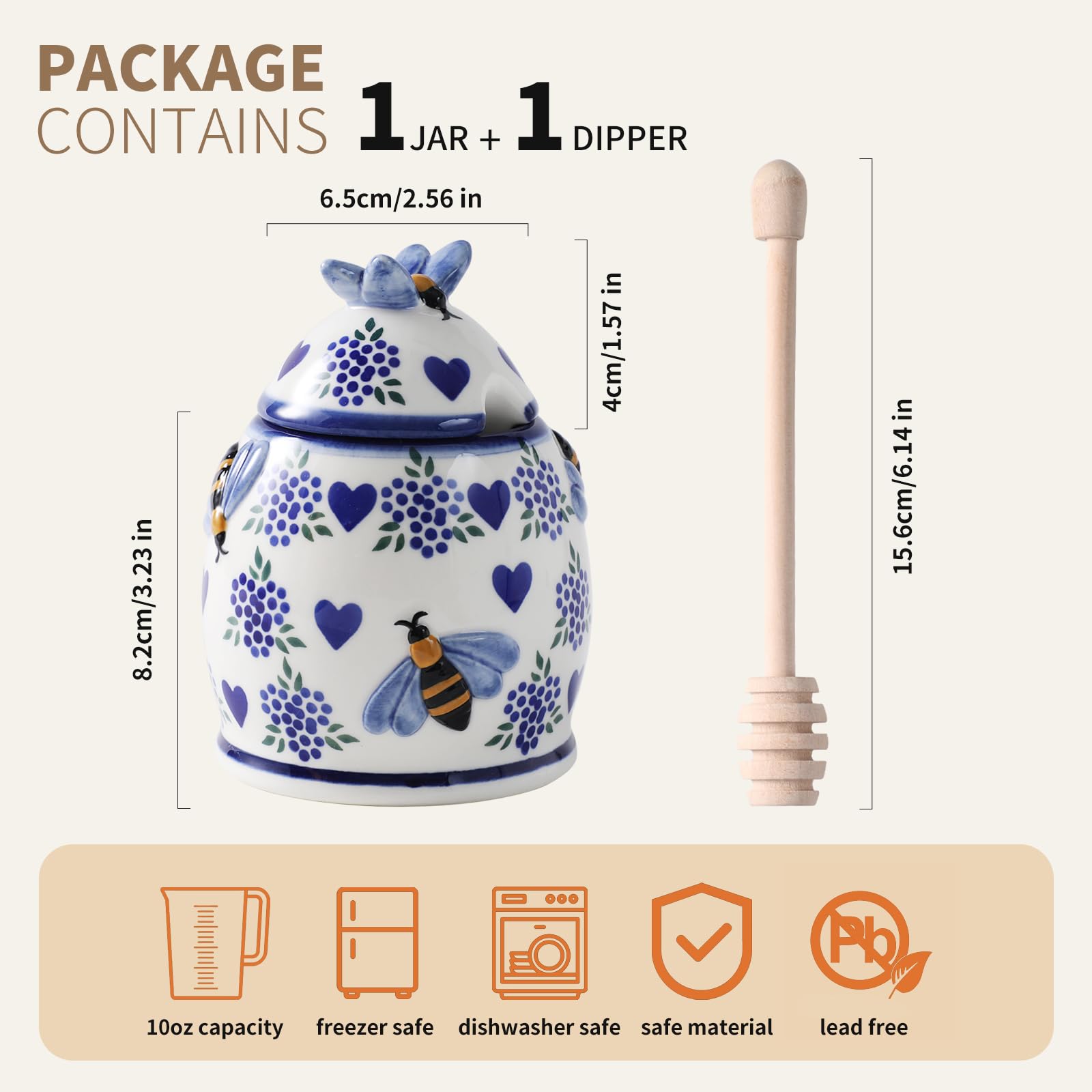 ZOOBEE hand-painted farmhouse honey jar with lid stays fresh.