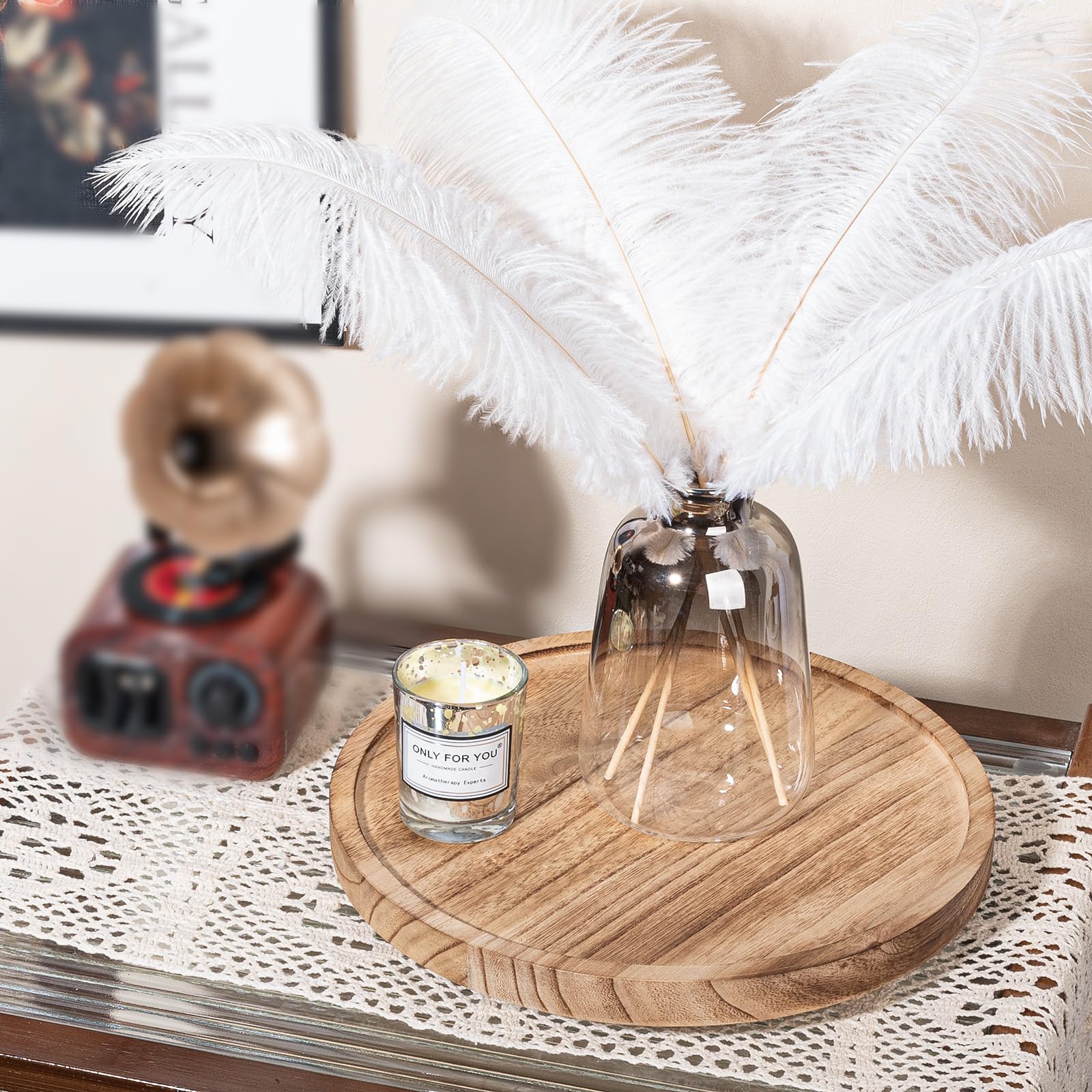 Zoocatia wood lazy susan on kitchen counter organizing spice jars and bottles