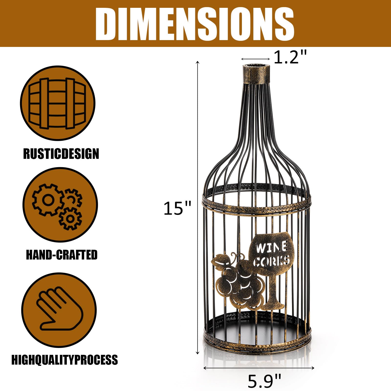 ZOOFOX big metal vino cork container front view showcasing rustic charm.