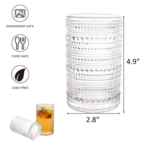 ZOOFOX clear Hobnail glassware highlights sturdy construction for daily use.
