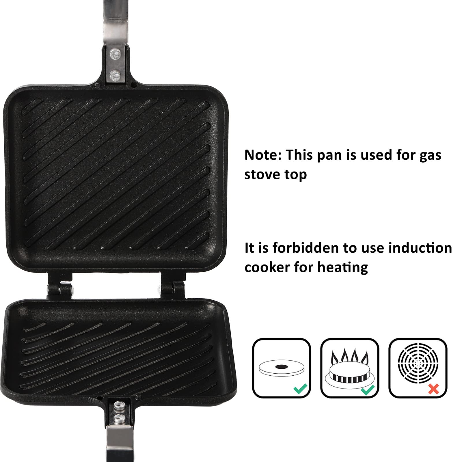 ZOOFOX sandwich maker closed-latch design for safe stovetop grilling