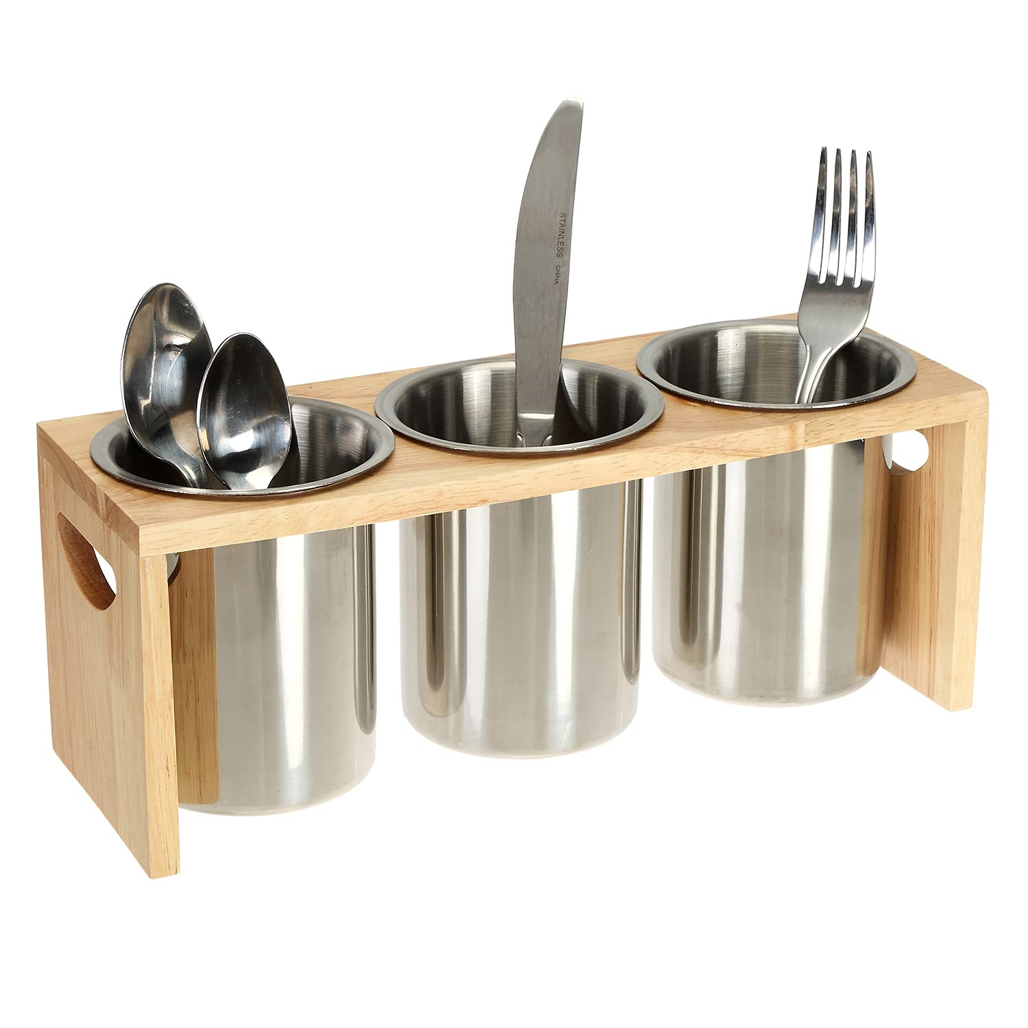 ZOOFOX silverware holder with wood base keeps utensils neatly organized