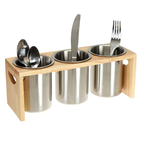 ZOOFOX silverware holder with wood base keeps utensils neatly organized