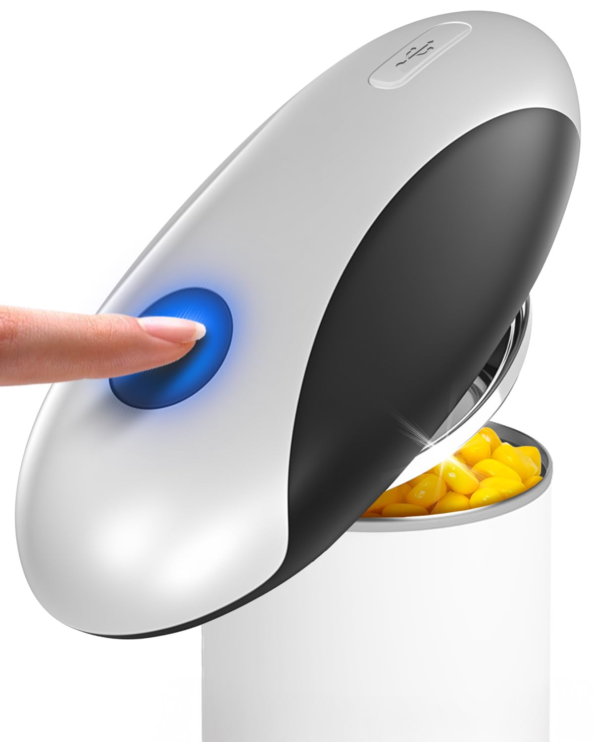 Zoomsnail automatic can opener front view demonstrates hands-free operation for safer kitchen prep.