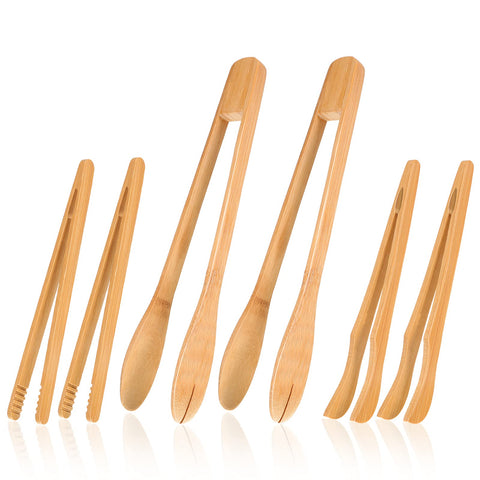 Zopeal 6pc bamboo kitchen tongs set for versatile cooking and serving.