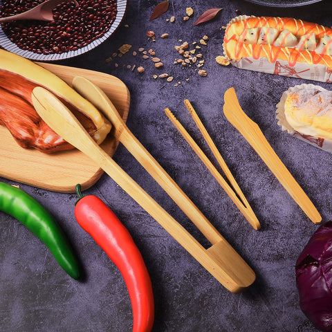 Zopeal straight bamboo tongs 7in for precise, heat-safe grip.