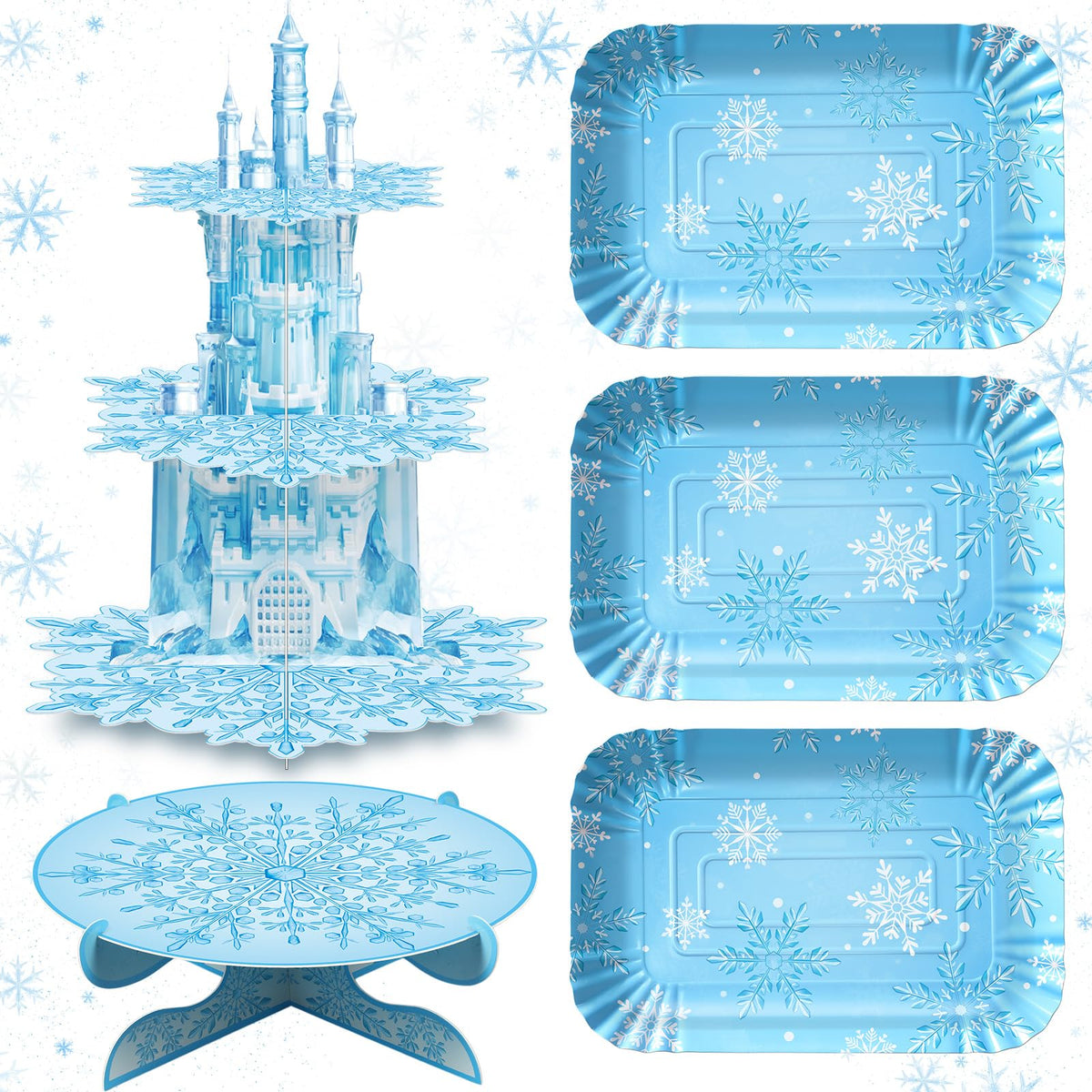 Zopeal 3-tier snowflake cupcake stand with blue castle for festive party displays
