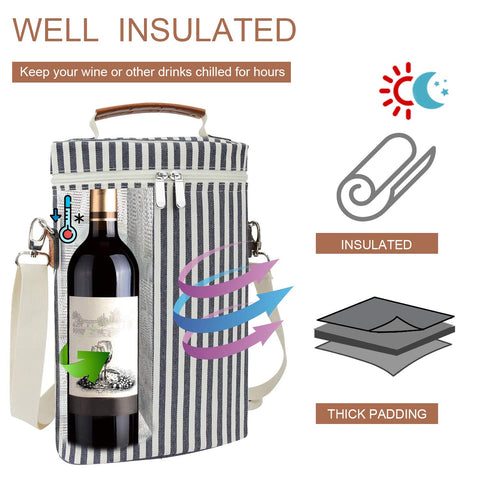 ZORMY insulated wine tote with leak-resistant liner maintains cool temps for day trips.