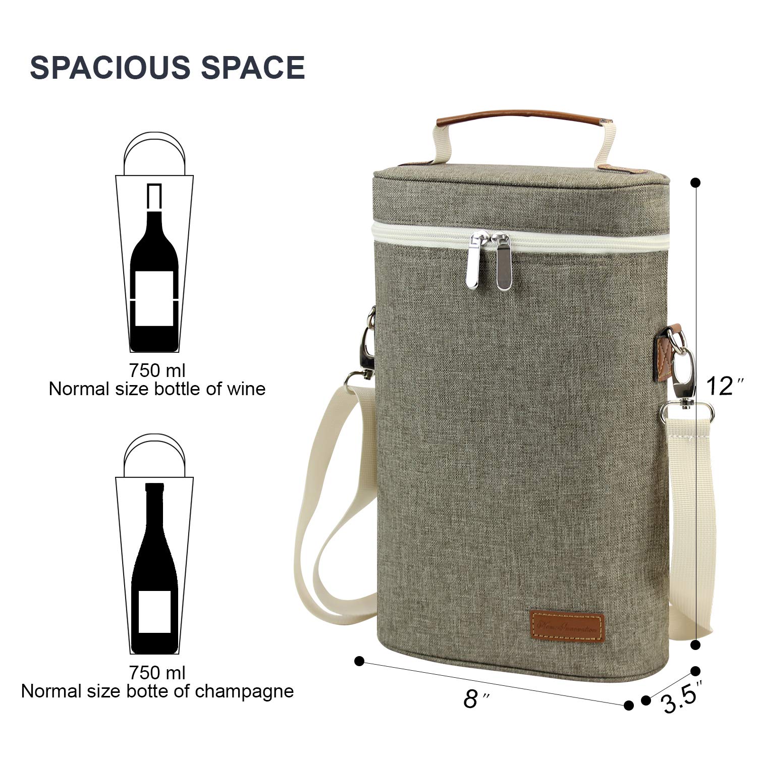 ZORMY two-bottle capacity ideal for wine or champagne on the go.