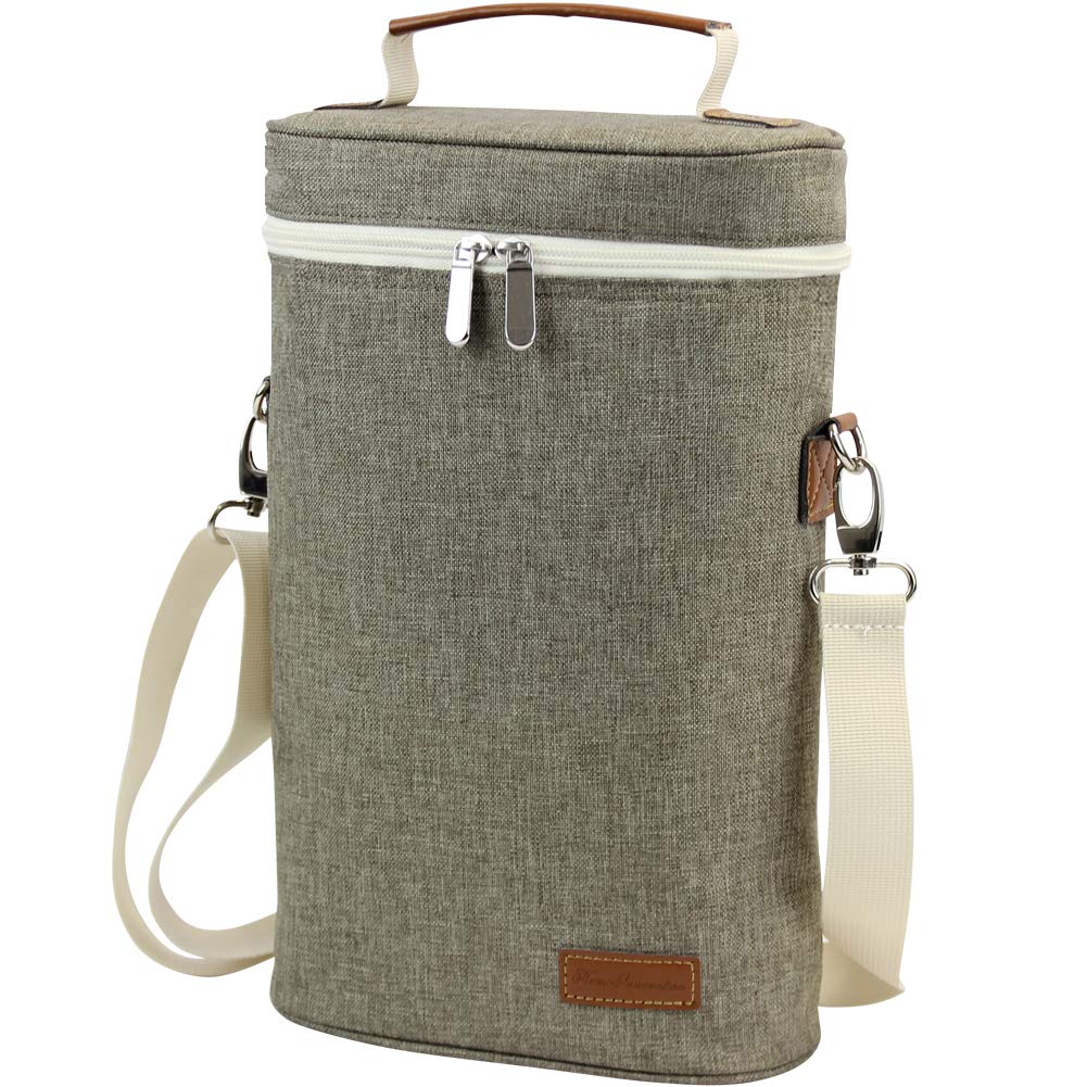 ZORMY two-bottle insulated wine carrier for travel keeps beverages cool.