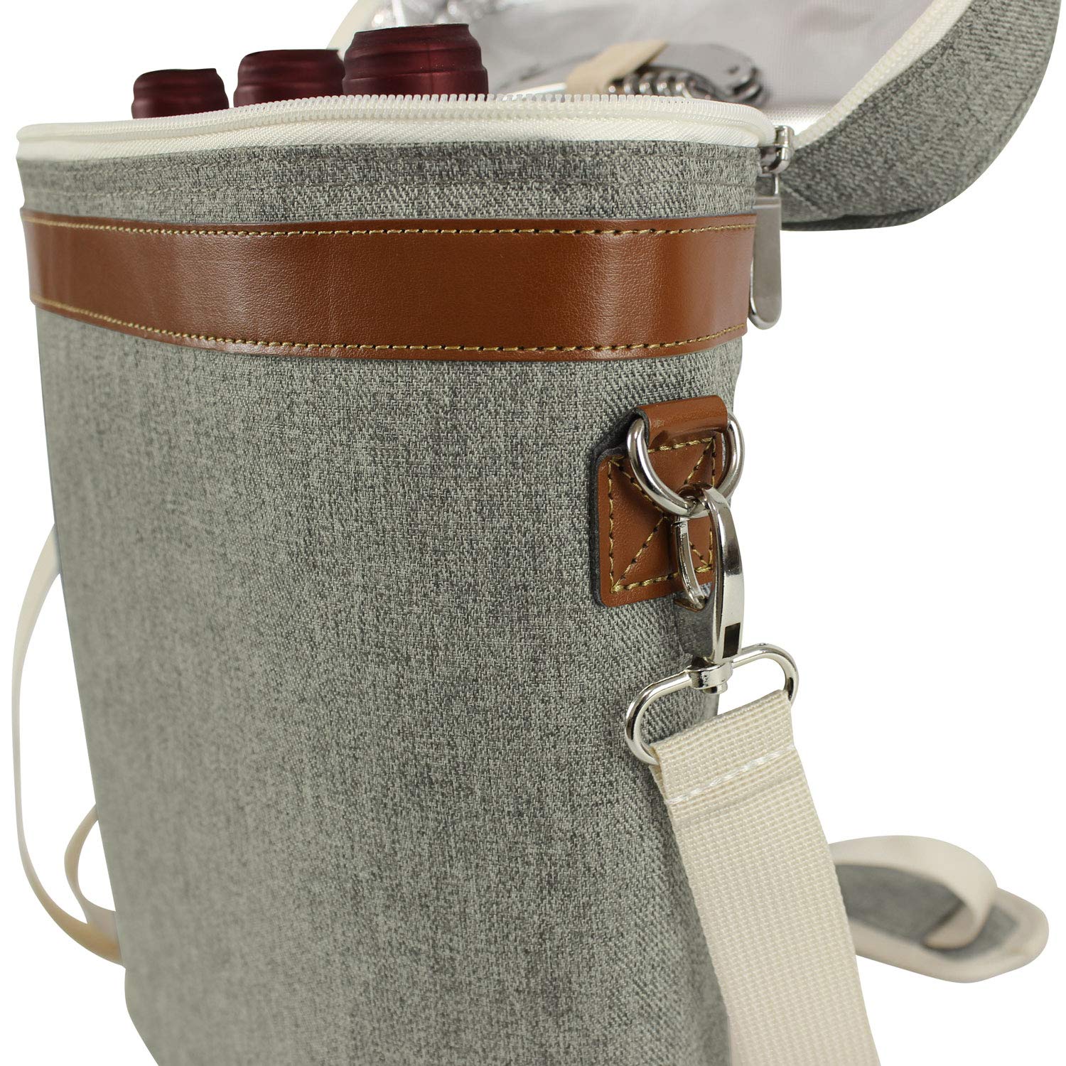 ZORMY beach scene with wine tote highlighting travel-ready design