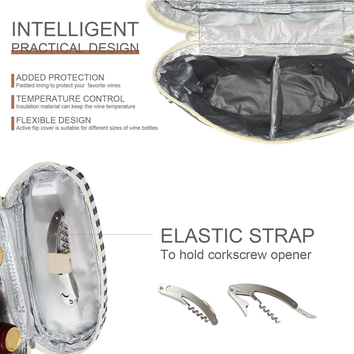 ZORMY wine tote with integrated corkscrew for convenient on-the-go entertaining.