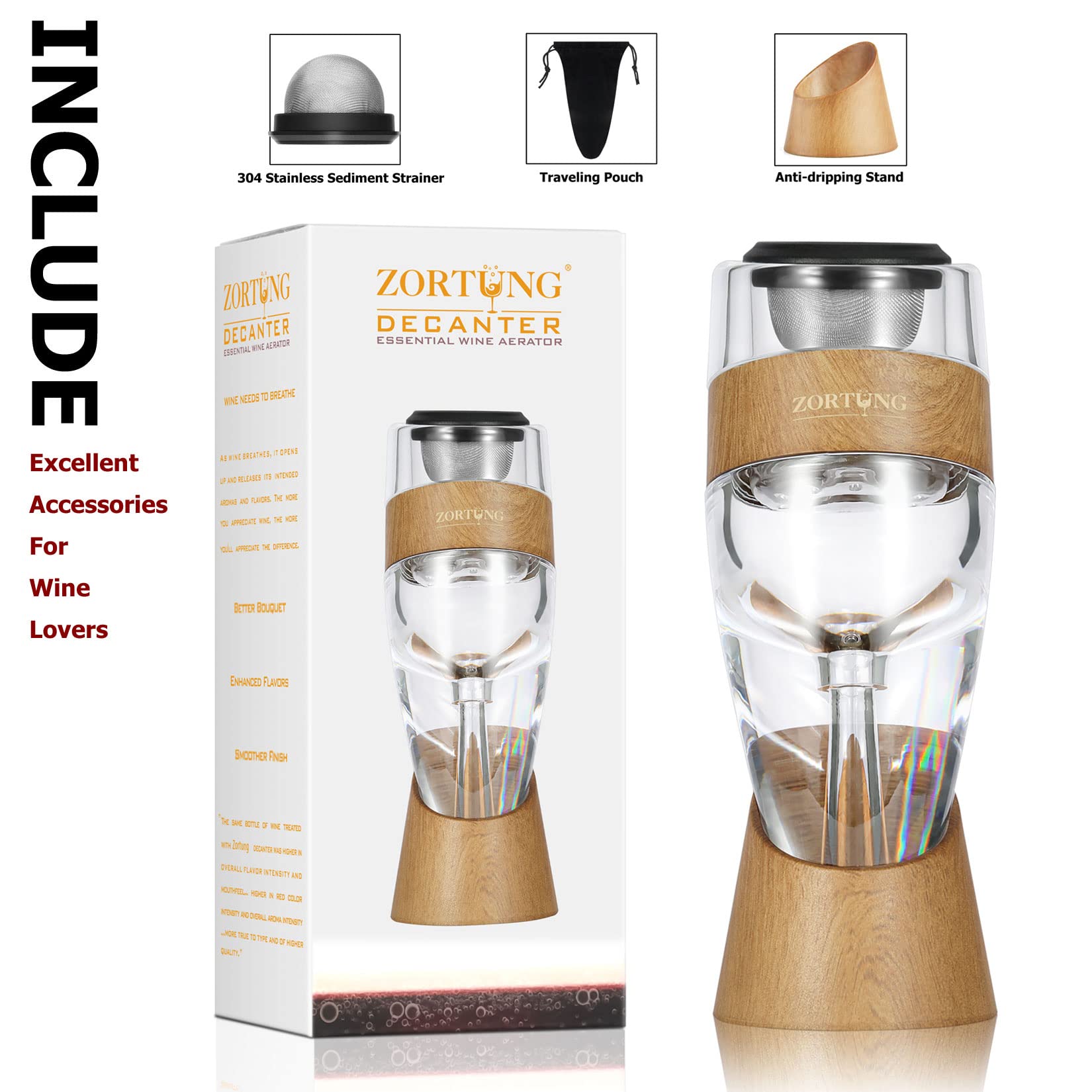 Sleek stand base displaying the ZORTUNG aerator during serving.