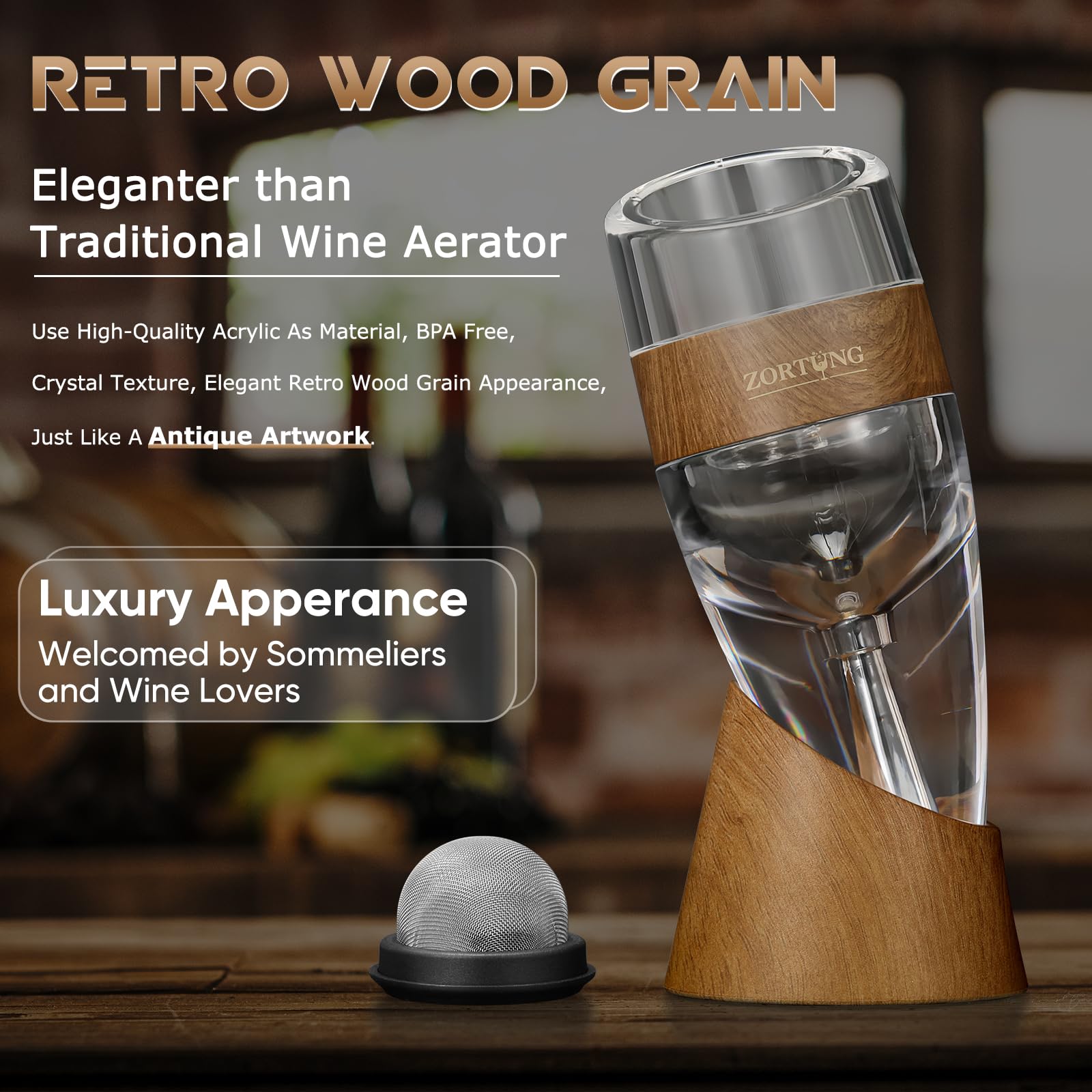 Elegant wood grain finish enhances home bar aesthetics.