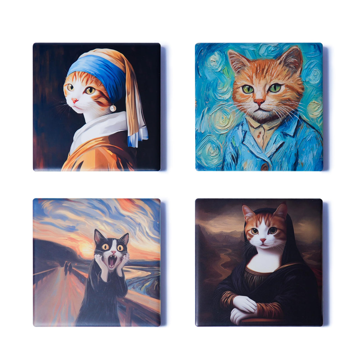 Zosiana Designs Gallery Cats coaster with ornate cat art keeps surfaces protected