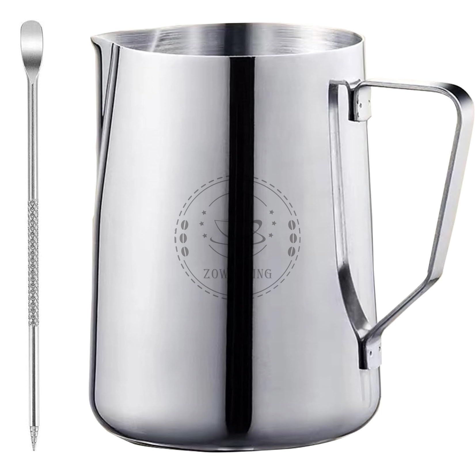 ZOWIE KING 50oz milk frothing pitcher front view for durable latte prep.