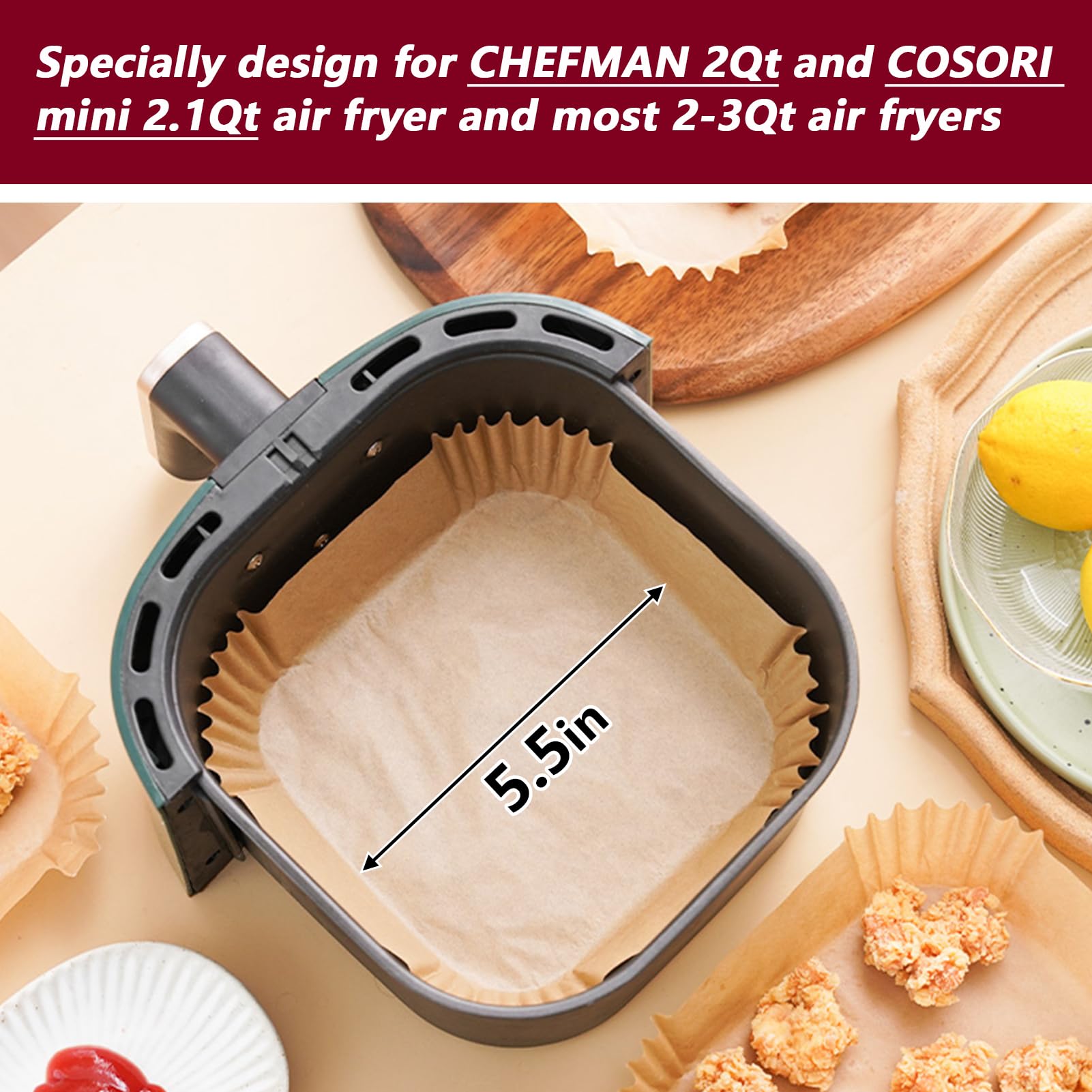 ZOWVAAM Cosori 2.1qt liner in 5.5 inch basket helps prevent sticking.