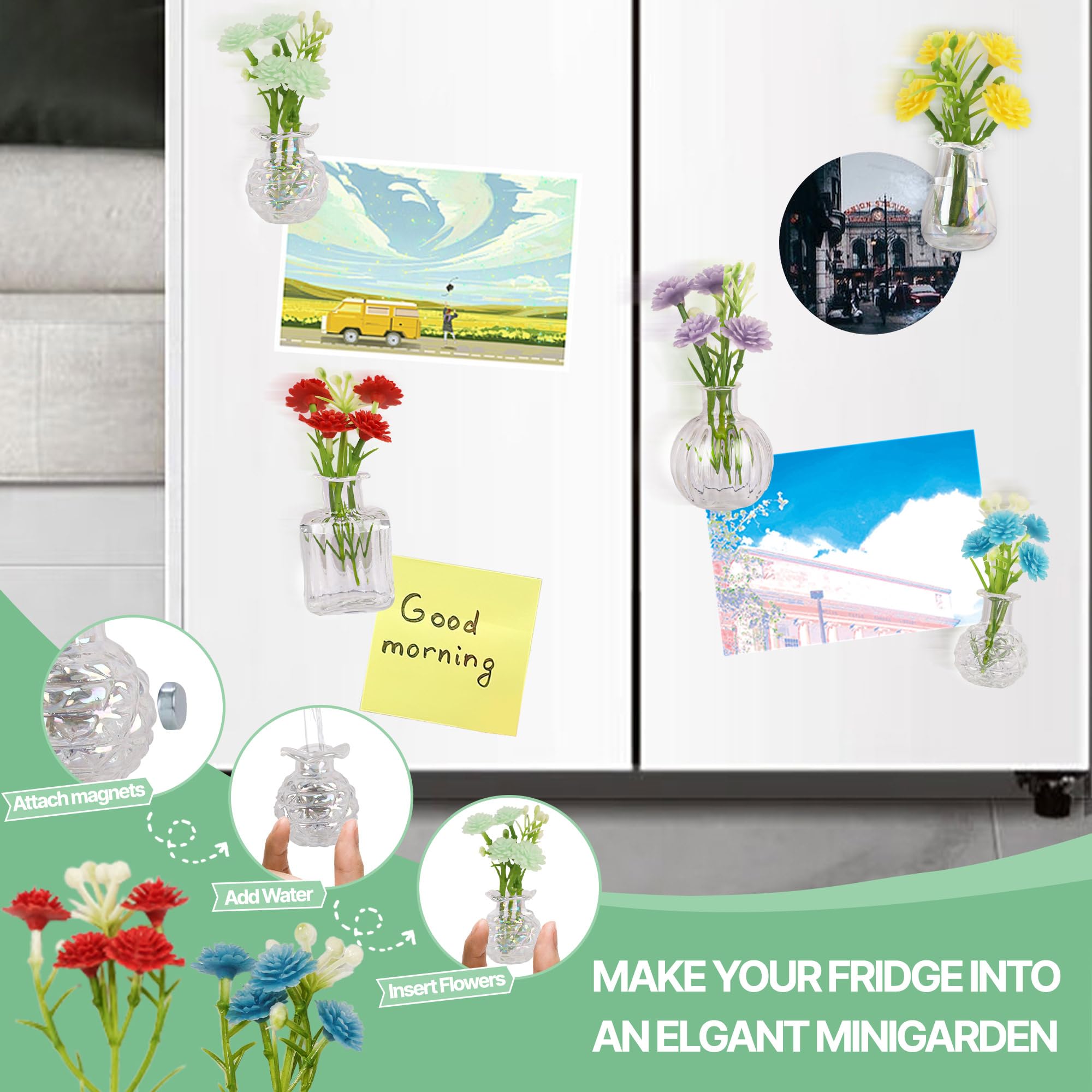 Zoyvux office and kitchen mini vase magnets decorate metal surfaces