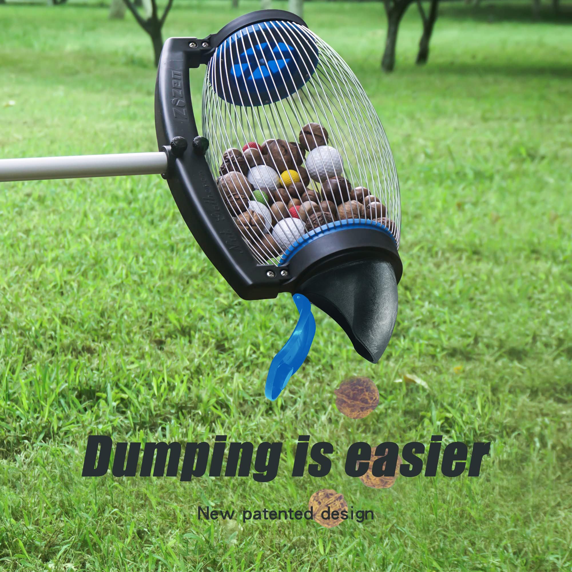 Zozen Nut Gatherer wide spherical basket supports smooth scrolling during collection