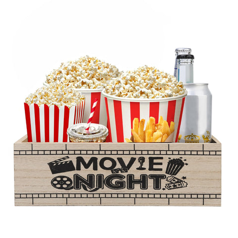 ZQUDBF wooden movie night snack tray front view shows handles for easy transport
