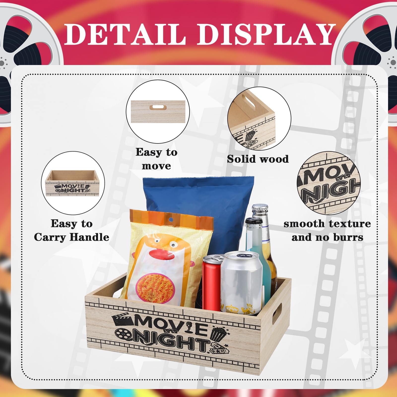 ZQUDBF open-top design wooden snack tray for quick refills