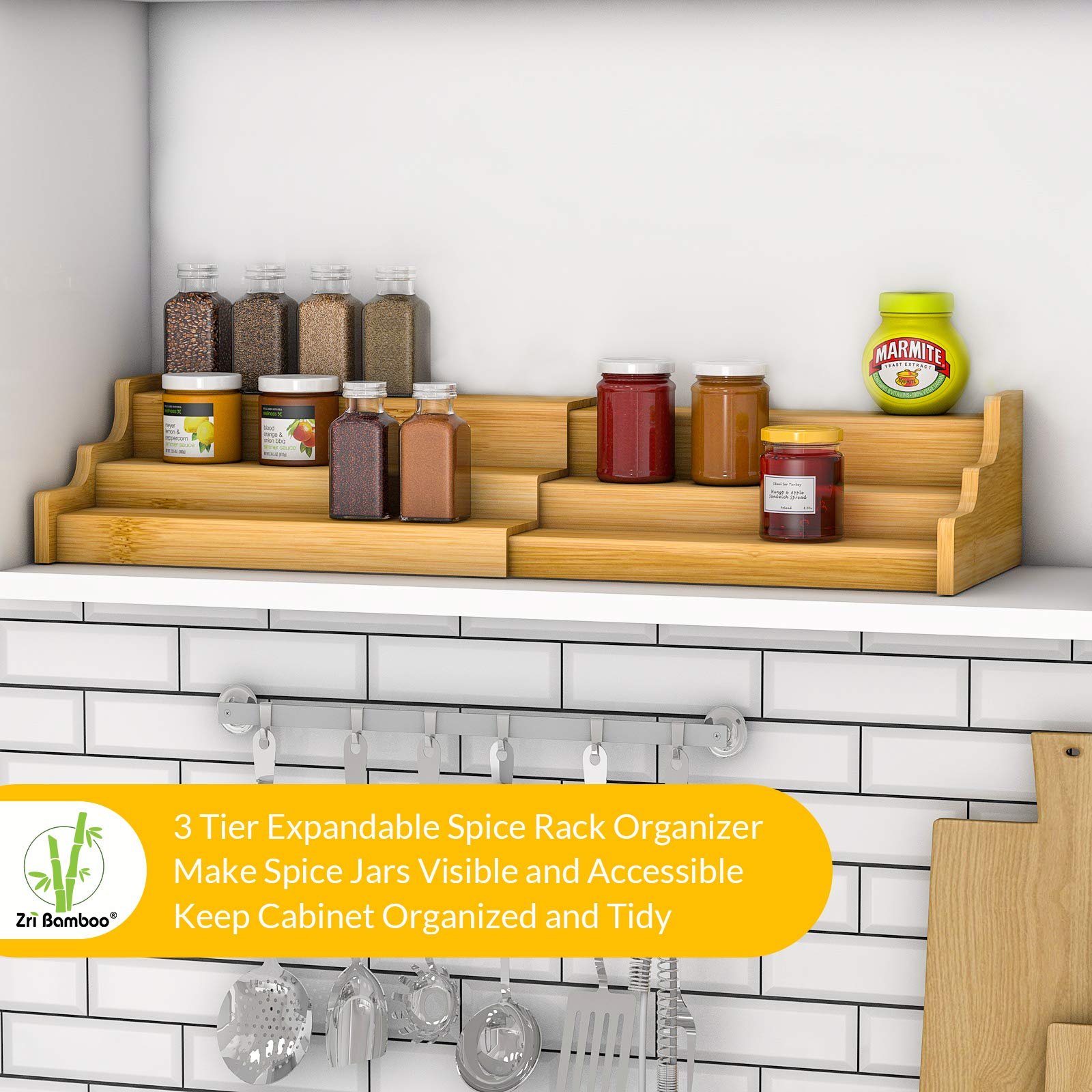Durable bamboo construction of Zri Bamboo spice rack.
