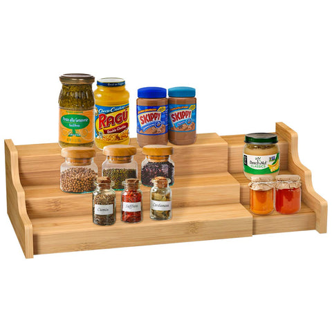 Zri Bamboo spice rack extendable 3-tier yellow for easy spice access.
