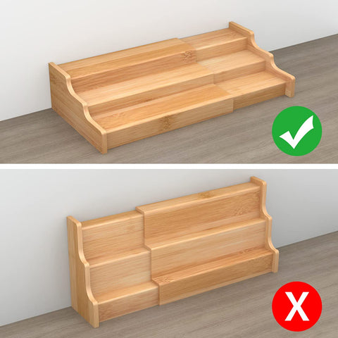 Zri Bamboo spice rack shown horizontally in cabinet for visible jars.