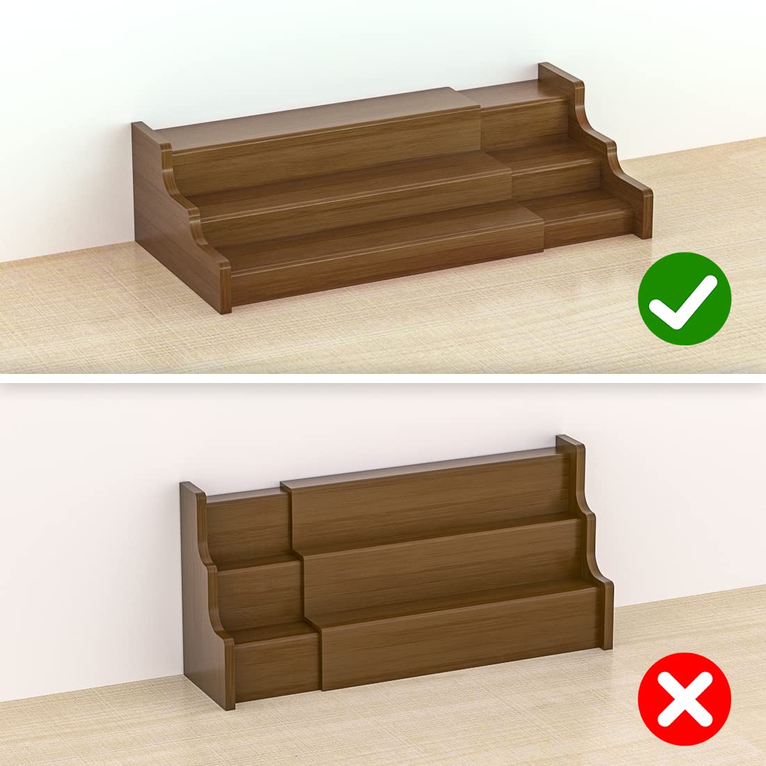 Zri Bamboo rack installed in a cabinet keeps spices visible and accessible, saving time.
