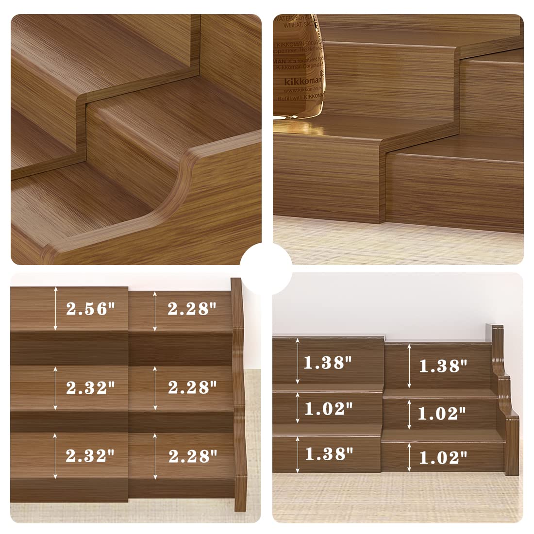 Zri Bamboo 3-tier organizer neatly groups jars by spice type for easy finding.