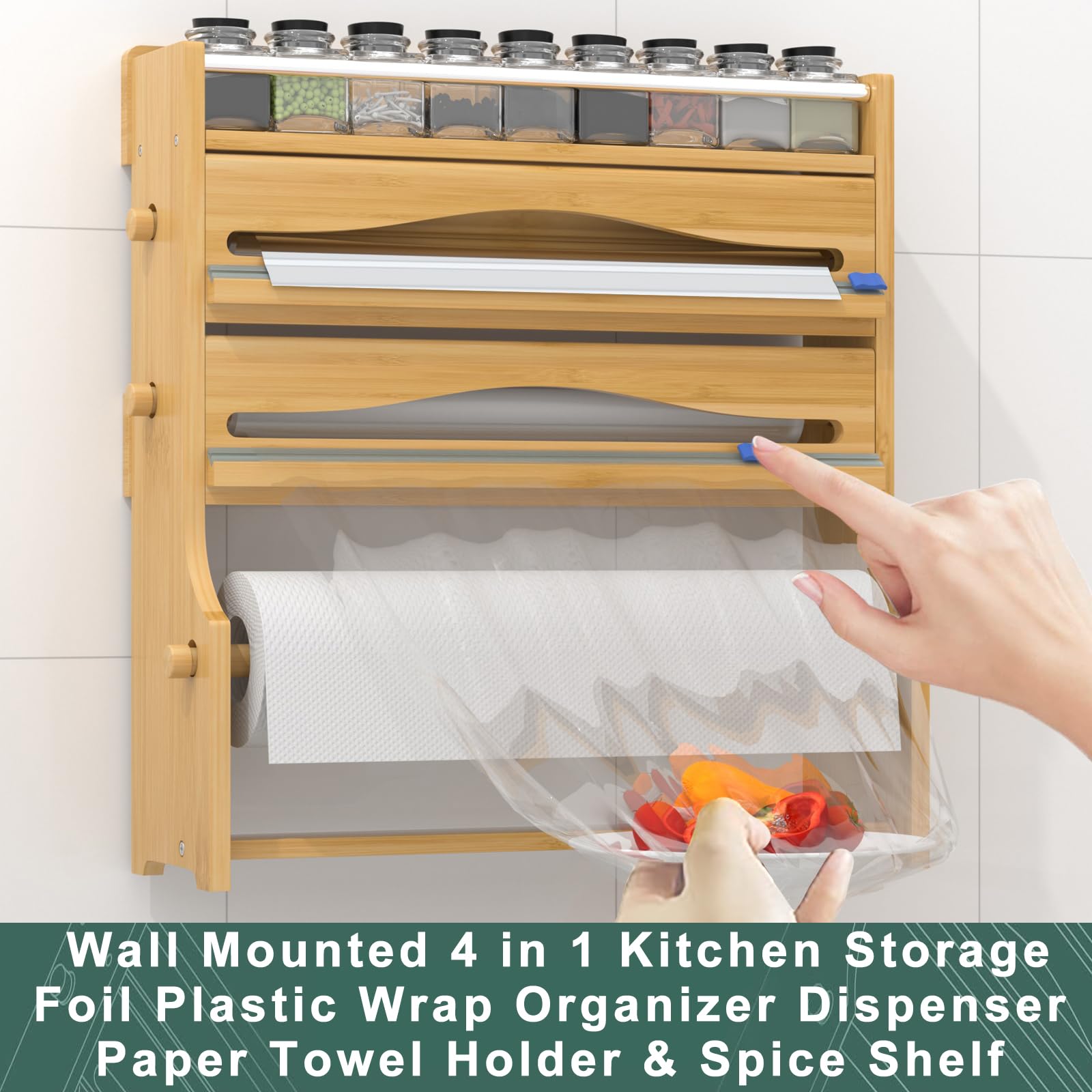 Zri Bamboo spice shelf on top holds 7–8 jars for organized flavor access