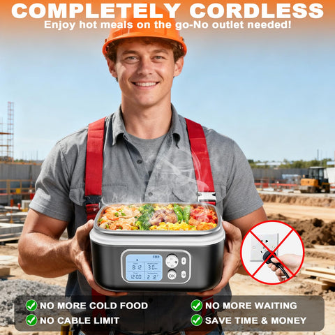 ZRYBOMY lunchbox battery pack visible powering heating without outlets.