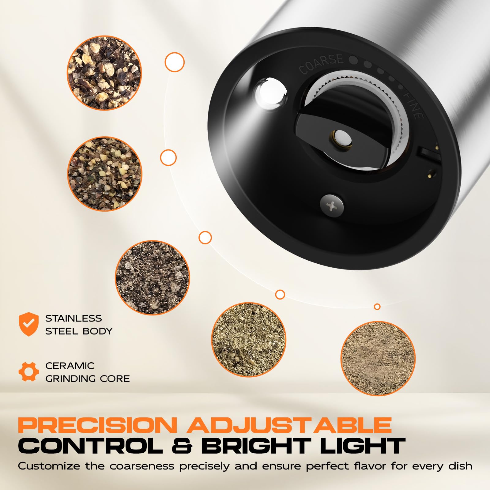 ZRZK grinder with adjustable coarseness for customizable flavor.