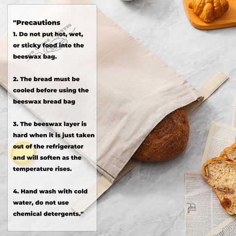 ZSHLXM linen-beeswax bread storage bag on the counter for bread protection.