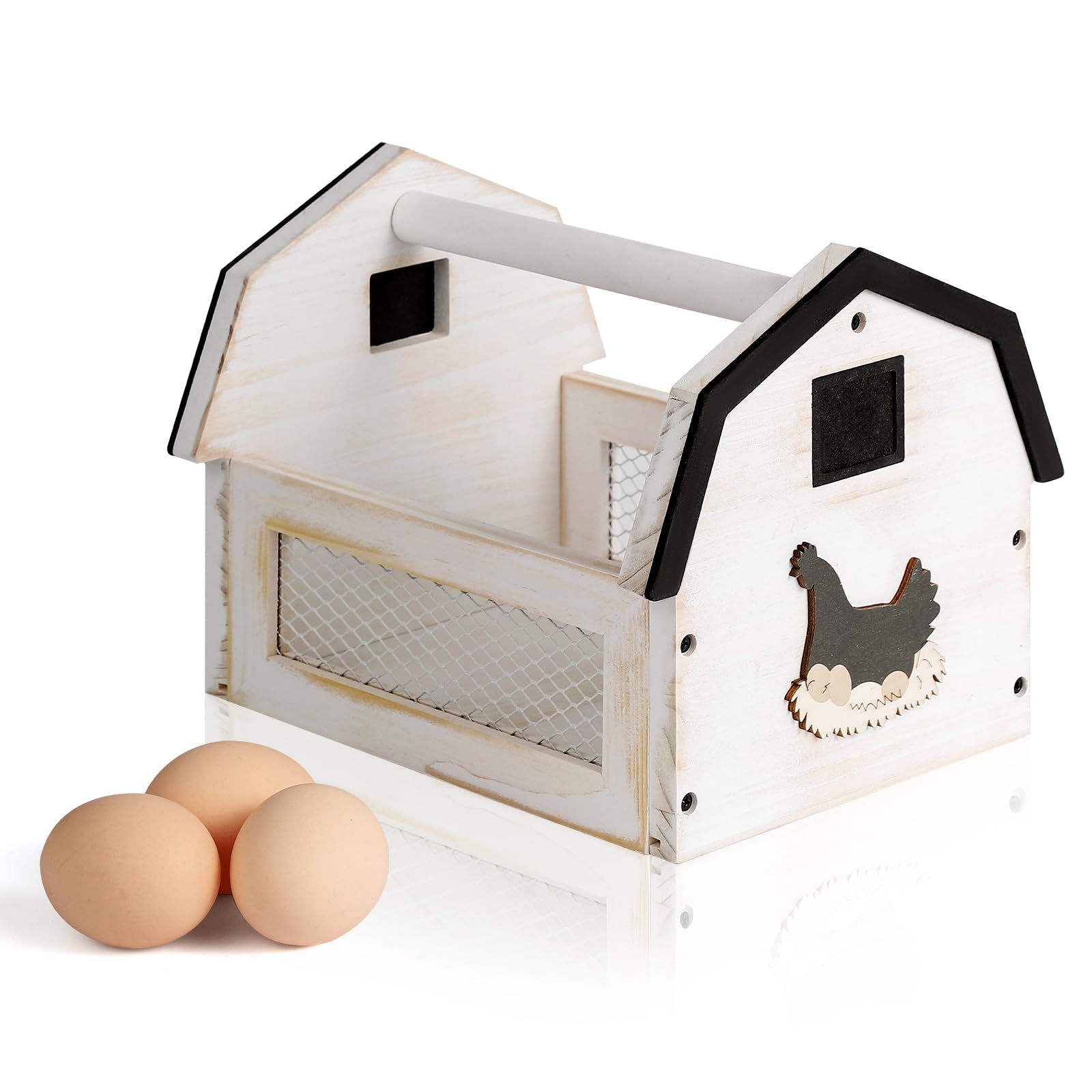 ZSHLXM Egg Basket with barn design keeps eggs organized on the countertop.