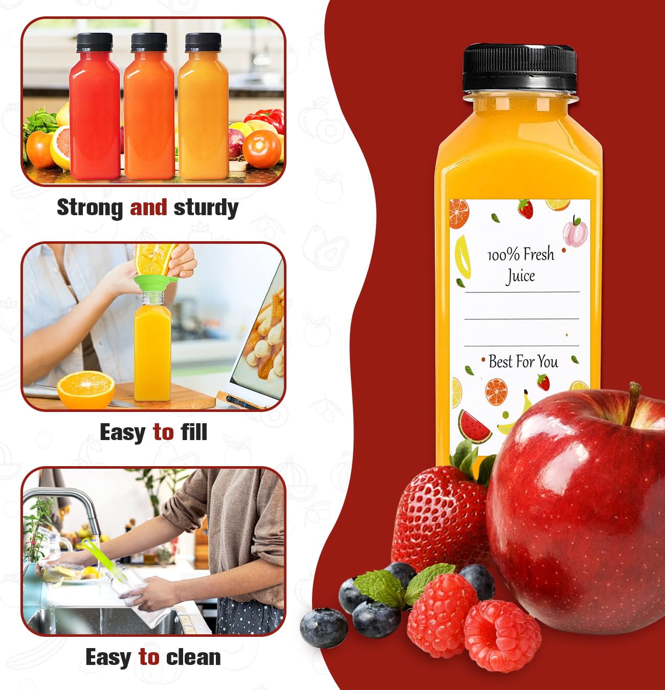 ztarraum 12oz juice bottle with funnel for spill-free filling