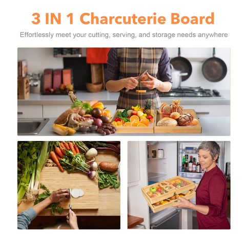 ZTDMGZS bamboo travel cheese board with non-slip handles for easy transport