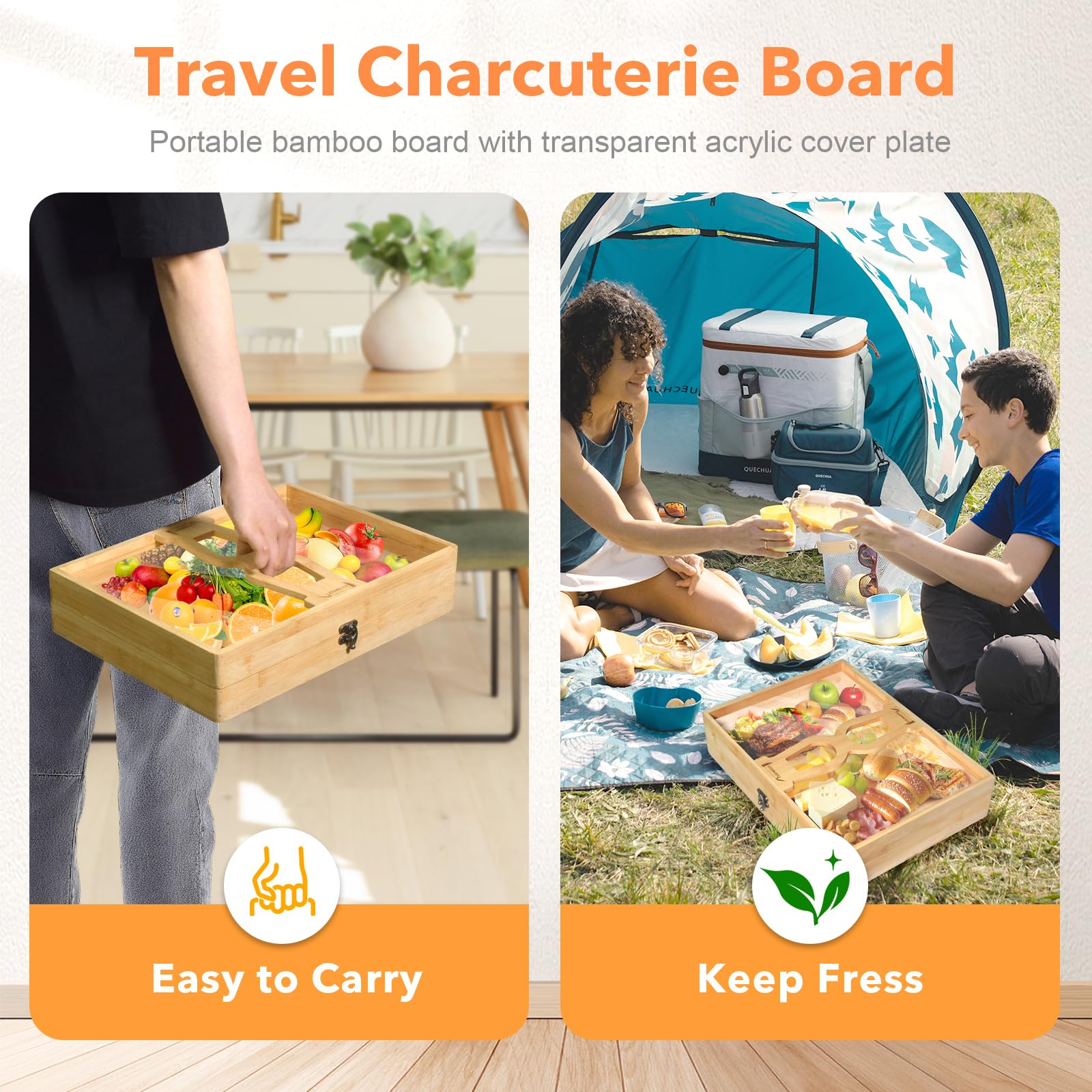 ZTDMGZS charcuterie board foldable design enables convenient pre-loading