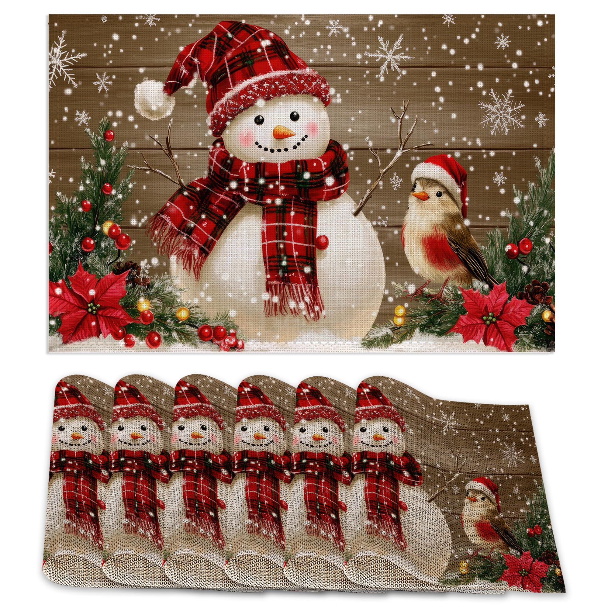 ZTHLL Snowman Snowflakes placemats protect surfaces with festive design.
