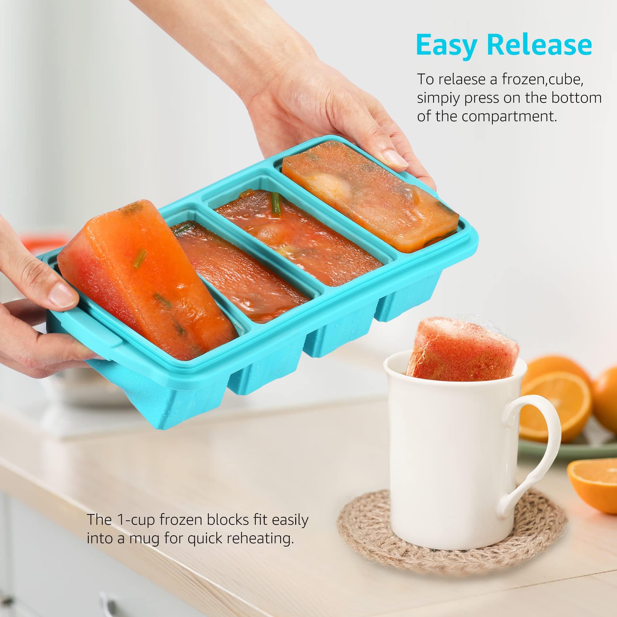 Ztomine large ice cube tray 4-pack ready for soups and sauces.