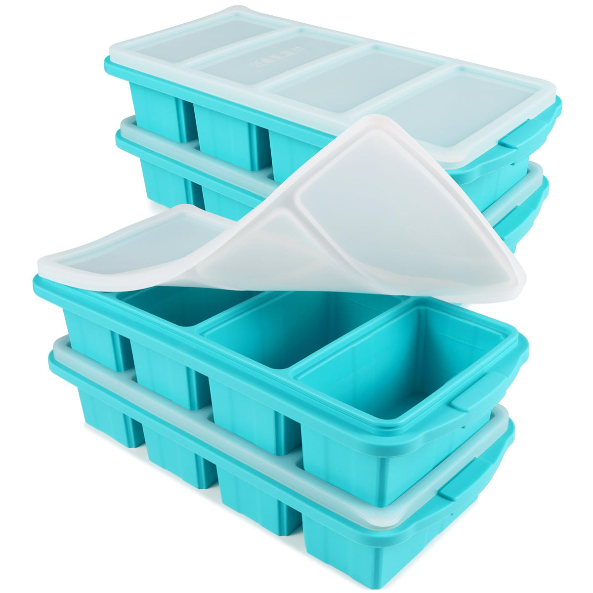 Ztomine silicone freezer tray with lid showing airtight seal for fresh storage.