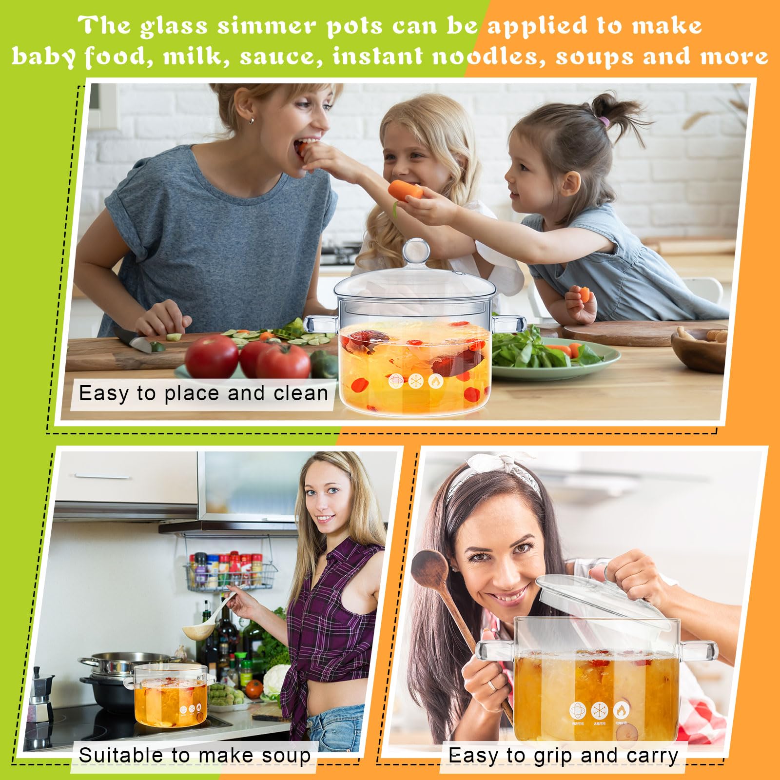 Zubebe borosilicate glass pot highlights durability and odor-free cooking.