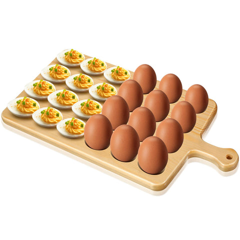 Zubebe Easter deviled egg tray with holes for 12 eggs.