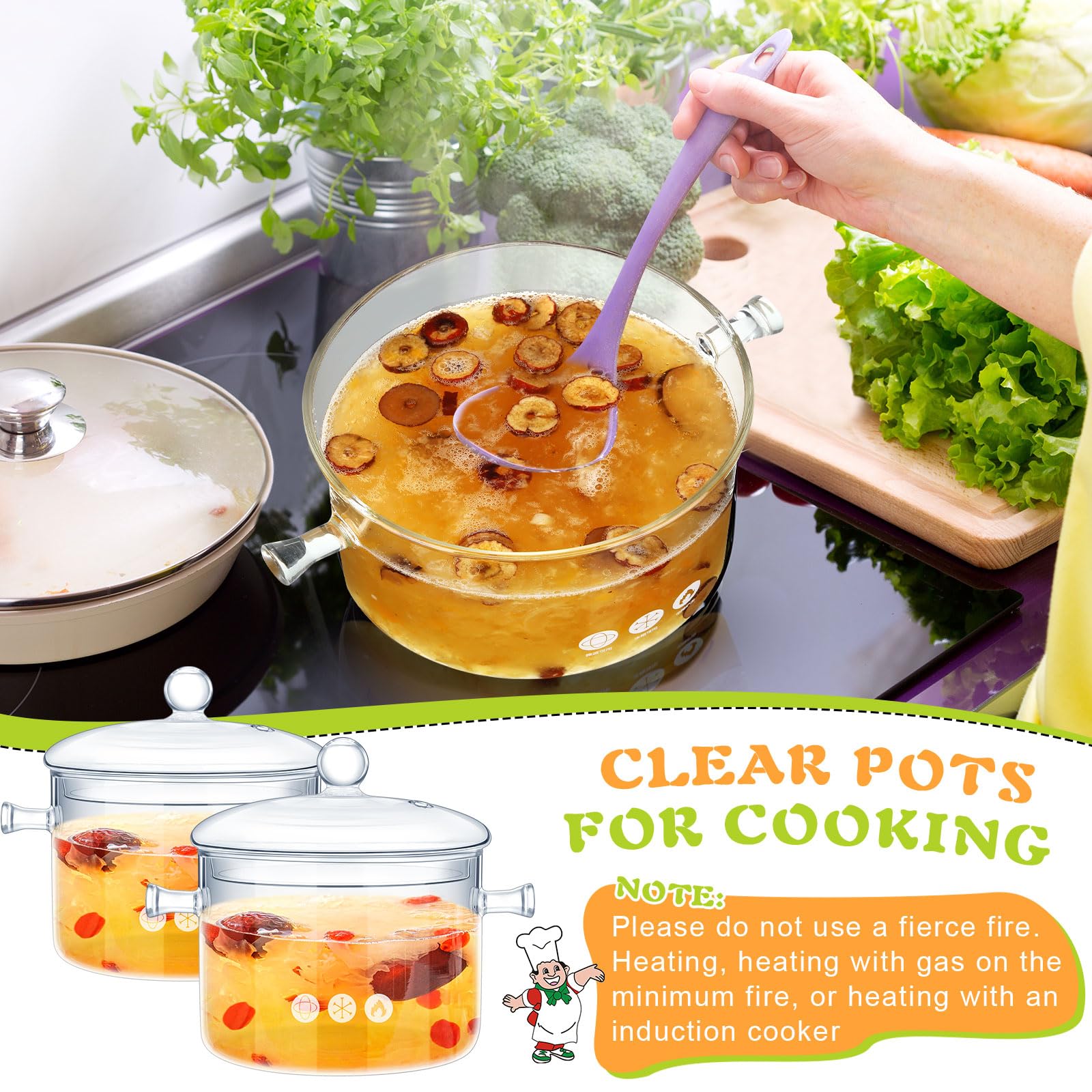 Zubebe glass pot with lid for easy cleaning and serving